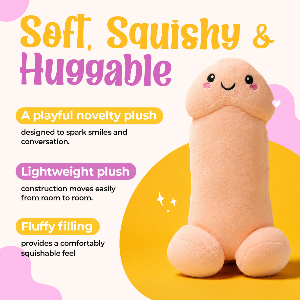 Happy Peckers Penis Pillow Small - soft, squishy, and huggable novelty plush that sparks smiles and laughter.