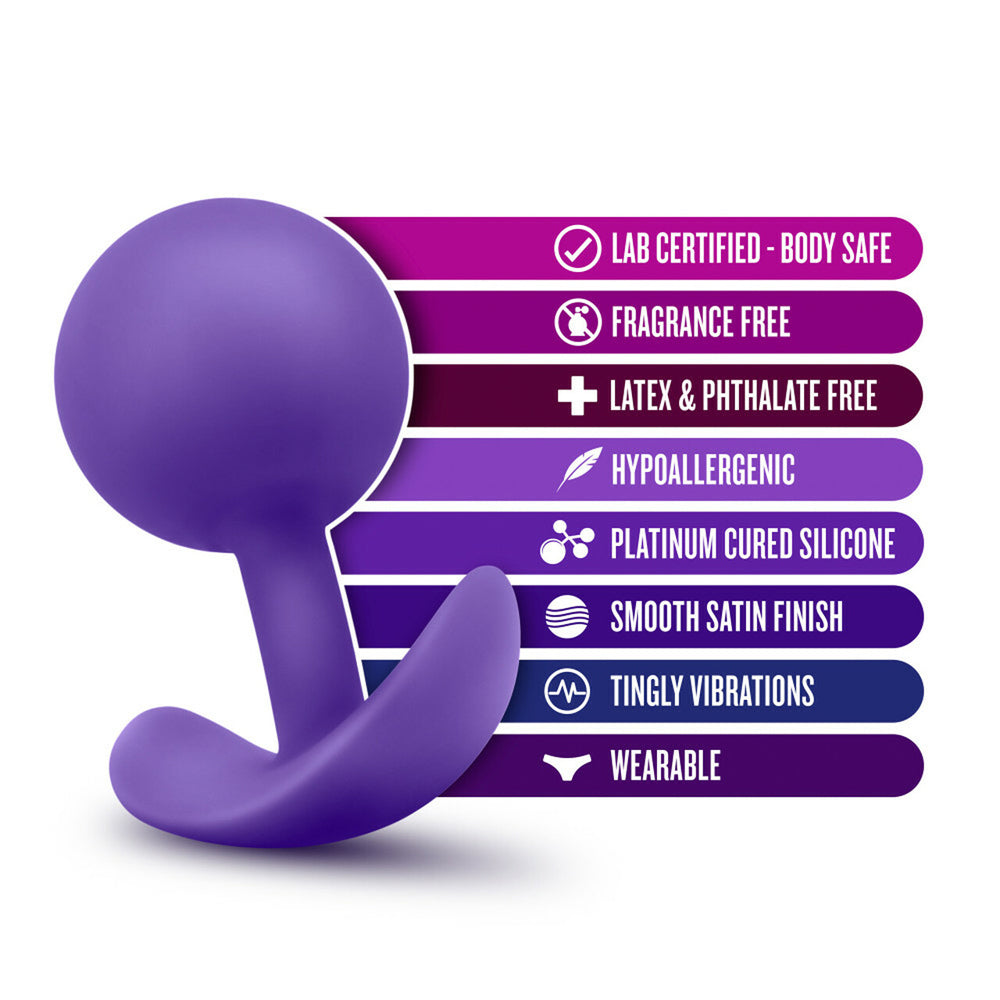Blush Luxe Wearable Vibra Anal Plug Purple features body-safe materials and tingly vibrations for comfortable wear.