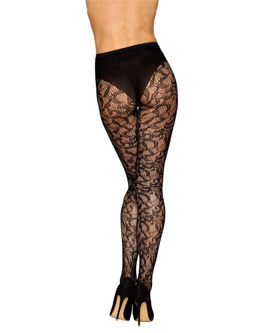 Dream Girl Seamless Lace Pantyhose Black One Size showcasing intricate lace design and flattering silhouette.
