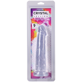 Crystal Jellies Realistic Cock 9 Inch Clear in packaging by Doc Johnson, showcasing its lifelike detail and clear design.