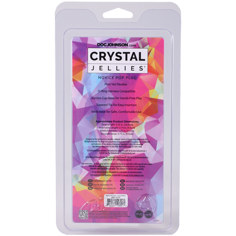 Crystal Jellies Novice Pop Plug 4 Inch Purple packaging with product details and features.
