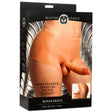 Boner Briefs Silicone Penis Strap On Medium packaging featuring realistic strap-on design and silicone material.