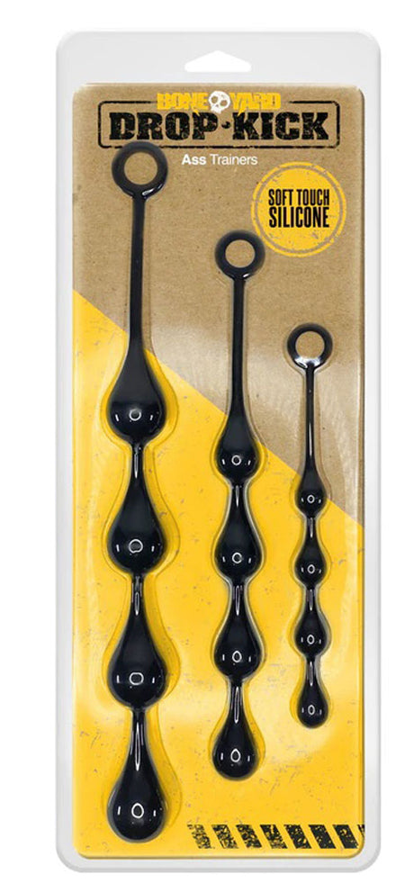 Boneyard Drop-Kick Silicone Ass Trainer 3 Piece Set Black packaging with three graduated trainers.