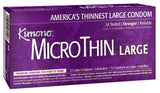 Kimono Microthin Large Latex Condoms 12 Pack packaging displaying America's thinnest large condom features.