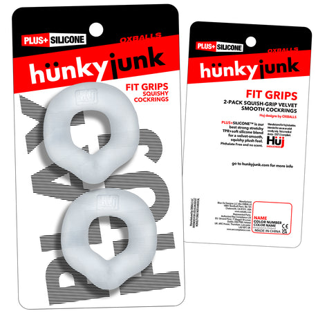 Oxballs Fit Grips 2-Pack Ergo-Fit Cockrings Clear packaging with two squishy rings prominently displayed.