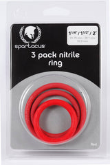 Spartacus Nitrile Cock Ring 3-Pack Set Red featuring graduated rings for comfort and durability.