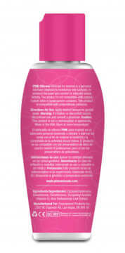 Back view of Pink Silicone Lubricant 2.8 Oz with detailed product information and pink cap.