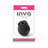 INYA The Rose Black Air Suction Clitoral Vibrator packaging featuring a black rose-shaped design.