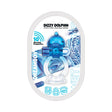 Wet Dreams Dizzy Dolphin Jelly Cock and Ball Sling Blue packaging featuring vibrating bullet and ring.