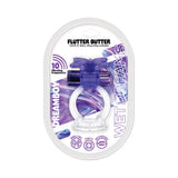 Wet Dreams Dream Boy Flutter Butter Jelly Cock Sling Purple packaging featuring vibrating bullet and cock ring design.