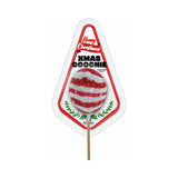 Horny Christmas X-mas Coochie Pop Novelty Lollipop wrapped in festive packaging with red and white stripes.