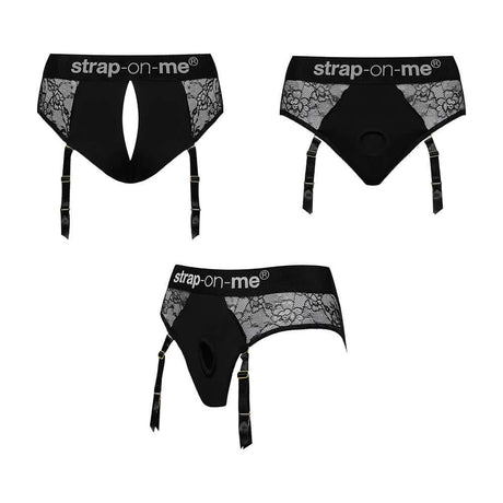 Strap-on-me Diva Lingerie Harness Black XS showcasing elegant lace design and functional second-skin fit for intimate wear.