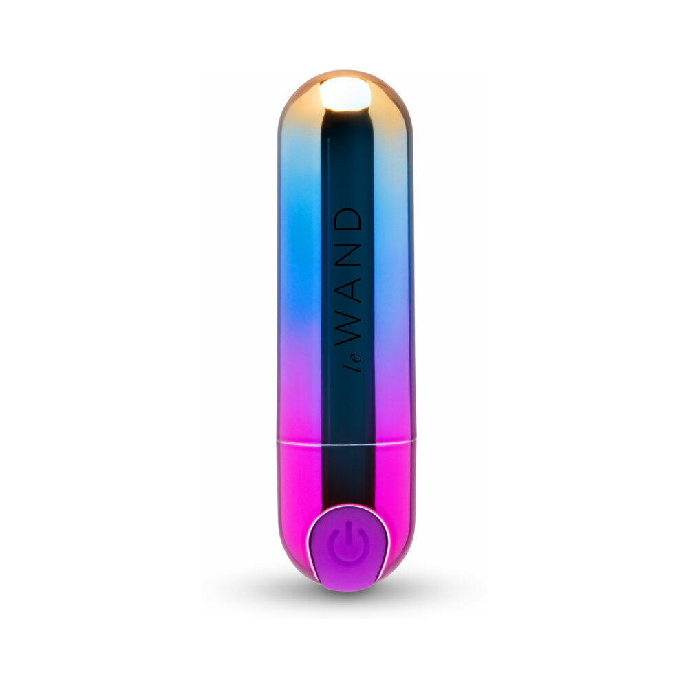 Le Wand Essentials Rechargeable Rainbow Bullet Vibrator in vibrant colors with a sleek design for precise external stimulation.
