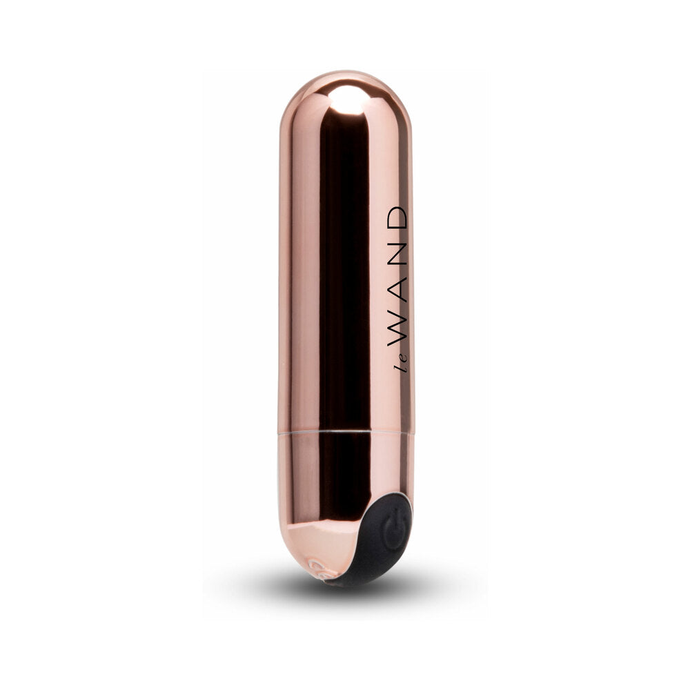 Le Wand Essentials Mini Rose Gold Bullet Vibrator compact design for targeted clitoral stimulation in rose gold finish.