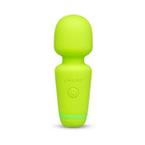 Le Wand Essentials Mini Wand Vibe Pocket-sized Vibrator in bright green color with easy-to-use handle.