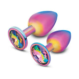 B-vibe Essentials 2-piece Rainbow Bling Anal Training Set featuring colorful butt plugs with bling.