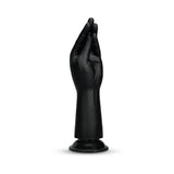 B-vibe Essentials Silicone Hand Fisting Dildo Black in a sculpted hand design for unique pleasure.