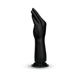 B-vibe Essentials Silicone Hand Fisting Dildo Black displayed from the side, showcasing its unique hand design.