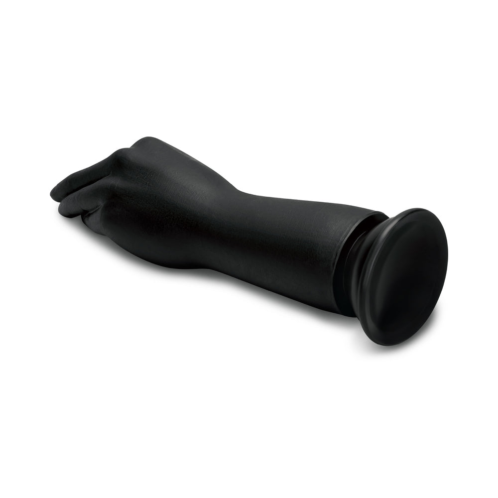 B-vibe Essentials Silicone Hand Fisting Dildo Black with a sculpted hand design for body-friendly exploration.