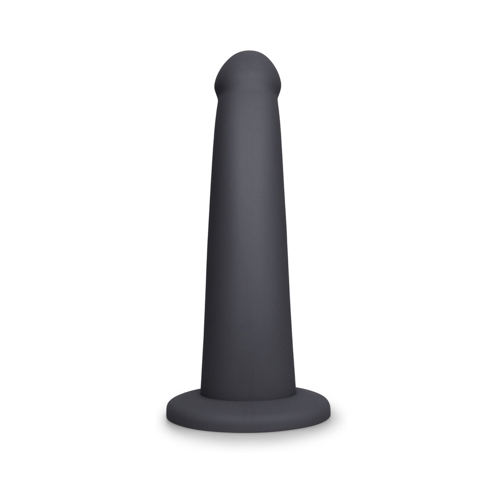 B-Vibe Essentials 7 Inch Smooth Silicone Dildo Black, sleek black silicone dildo with a smooth finish.