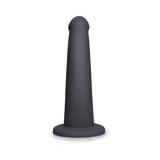 B-Vibe Essentials 7 Inch Smooth Silicone Dildo Black, sleek black silicone dildo with a smooth finish.