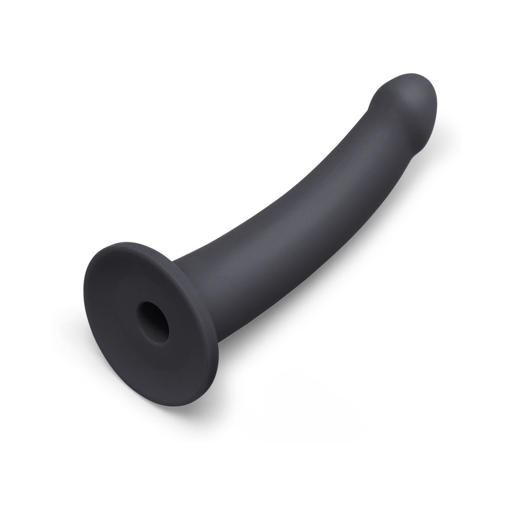 B-Vibe Essentials 7 Inch Smooth Silicone Dildo Black, sleek and smooth silicone design for comfort.