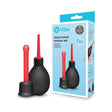 B-vibe Essentials Mini Travel Enema Set 30 Ml with black bulb and red nozzles, ideal for discreet hygiene on the go.