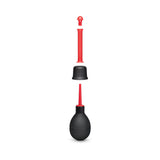 B-vibe Essentials Mini Travel Enema Set 30 Ml components including black squeezable bulb and red heads.