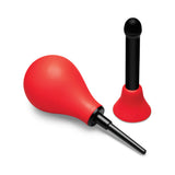 B-Vibe Essentials Hydrobulb Anal Douche 200 ml, red anal douche and nozzle, compact hygiene tool.