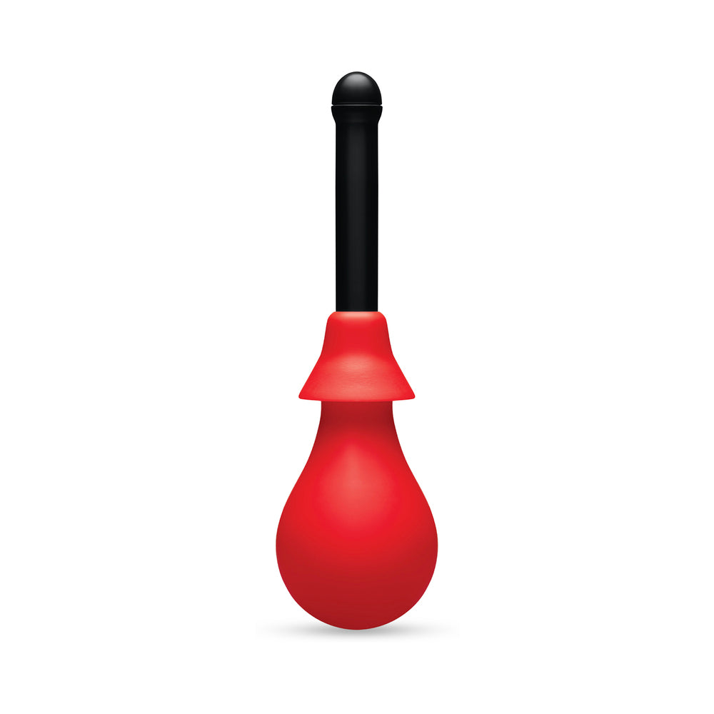 B-Vibe Essentials Hydrobulb Anal Douche 200 ml with soft red bulb and black nozzle for anal hygiene.
