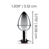 b-Vibe Essentials 3.25 Inch Steel Jewel Butt Plug Red with dimensions 1.309" x 3.175" for elegant pleasure.