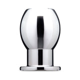 B-vibe Essentials 3 Inch Aluminum Hollow Tunnel Butt Plug displays sleek aluminum design for anal play.