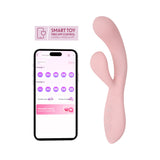 Camtoyz Flexicurve Ergonomic Rabbit Vibrator alongside a smartphone showing app controls.