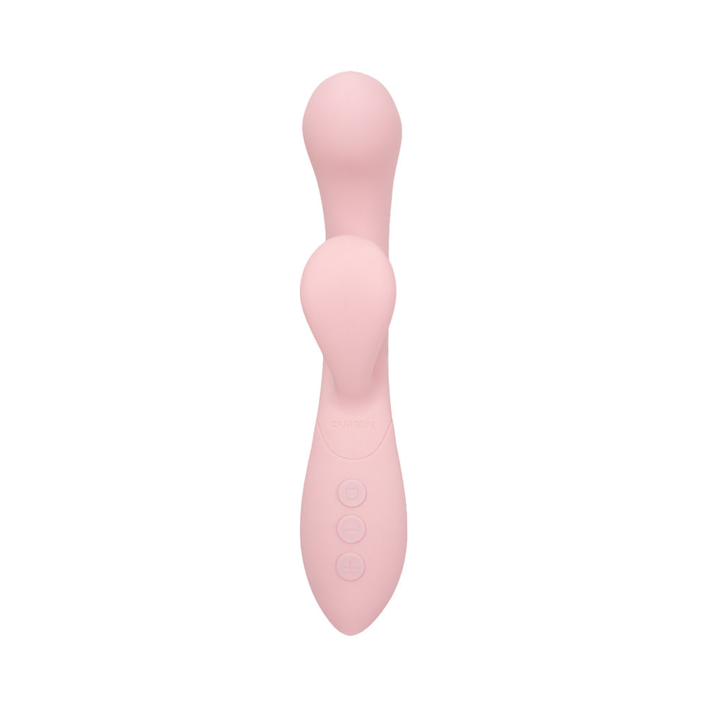 Camtoyz Flexicurve Ergonomic Rabbit Vibrator in soft pink color with dual stimulators and ergonomic design.
