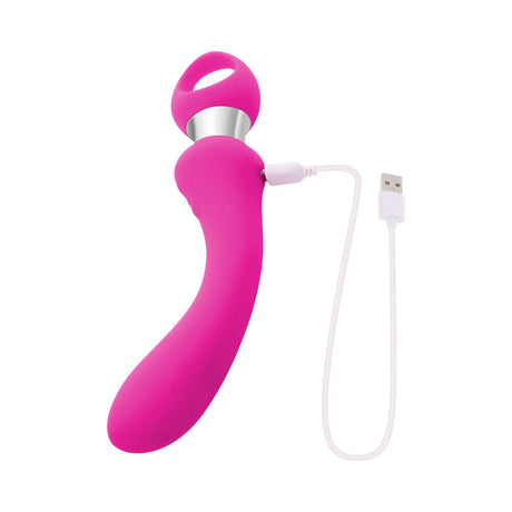 Evolved Kiss The Ring Silicone G-Spot Vibrator Pink in a vibrant pink color with a USB charging cable.