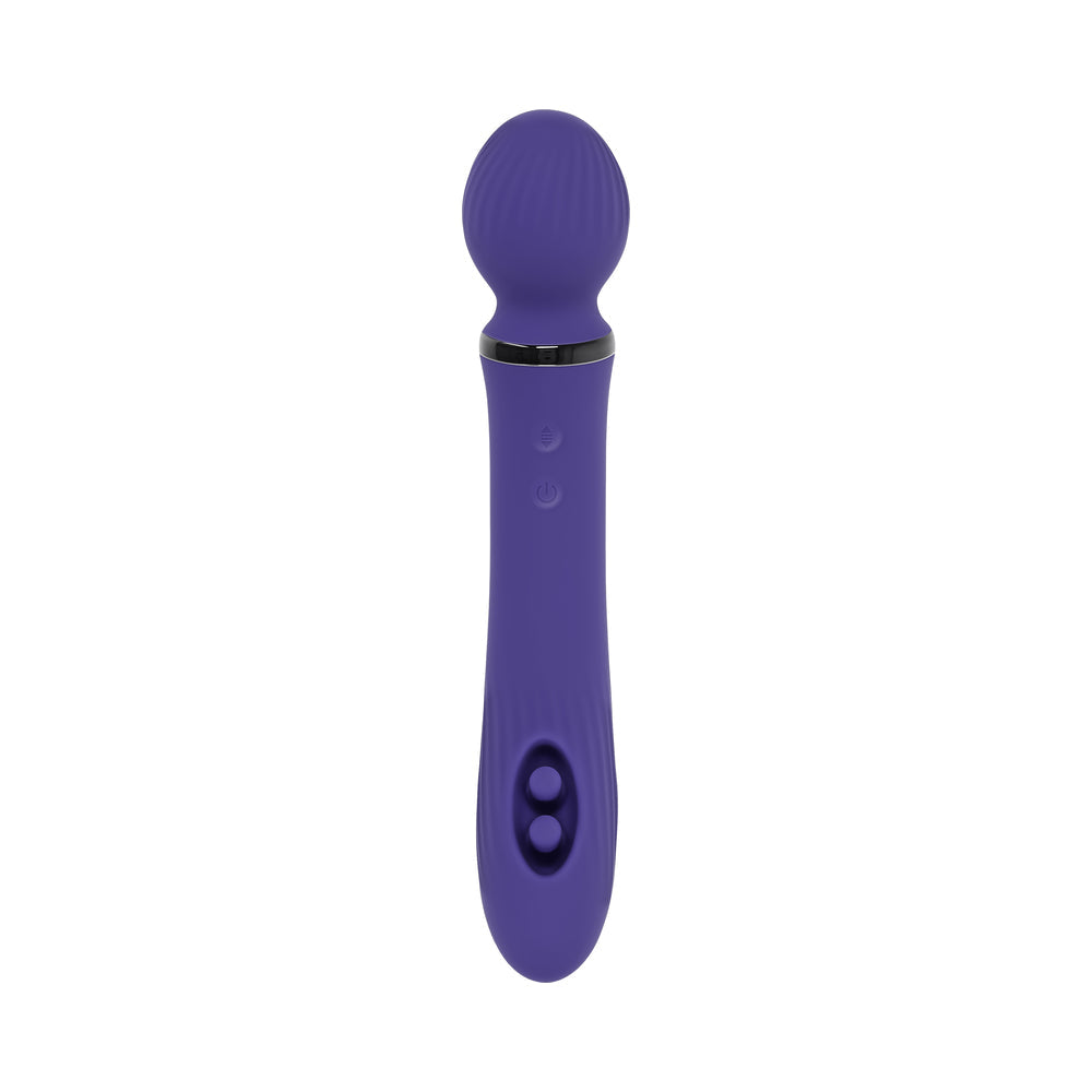 Evolved Shiver Silicone Rechargeable Vibrator Purple, featuring a textured wand head and dual-ended design for pleasure.
