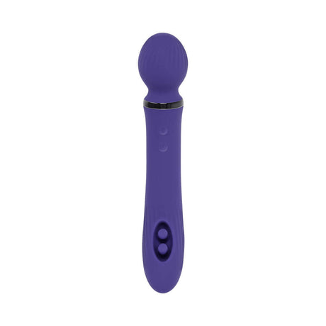 Evolved Shiver Silicone Rechargeable Vibrator Purple, featuring a textured wand head and dual-ended design for pleasure.