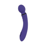 Evolved Shiver Silicone Rechargeable Vibrator Purple with a textured wand head and curved shaft for pleasure.