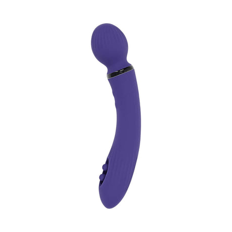 Evolved Shiver Silicone Rechargeable Vibrator Purple with a textured wand head and curved shaft for pleasure.