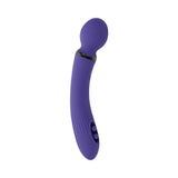 Evolved Shiver Silicone Rechargeable Vibrator Purple featuring a curved design and textured wand head for varied stimulation.