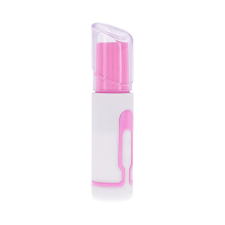 Evolved Pucker Up Air Tapping Lipstick Vibrator Pink Pearl in sleek design with clear cap and control button.