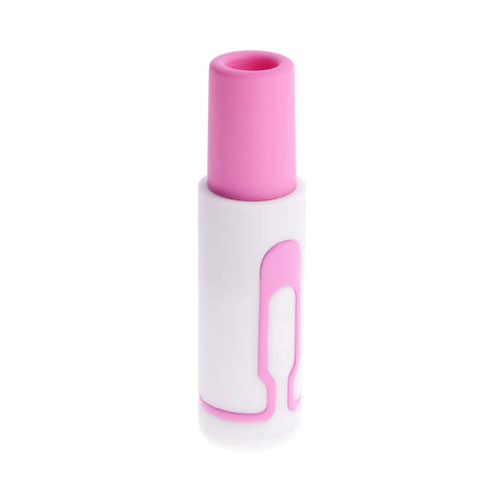 Evolved Pucker Up Air Tapping Lipstick Vibrator Pink Pearl in pink and white design, perfect for rhythmic stimulation.
