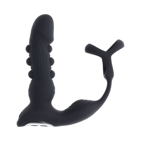 Zero Tolerance Popping P-spot Silicone Rechargeable Black massager showcasing textured shaft and popping beads.