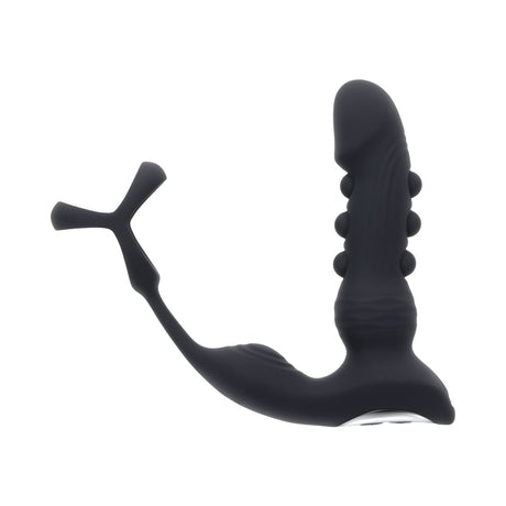 Zero Tolerance Popping P-spot Silicone Rechargeable Black massager with textured shaft and flexible stimulator.