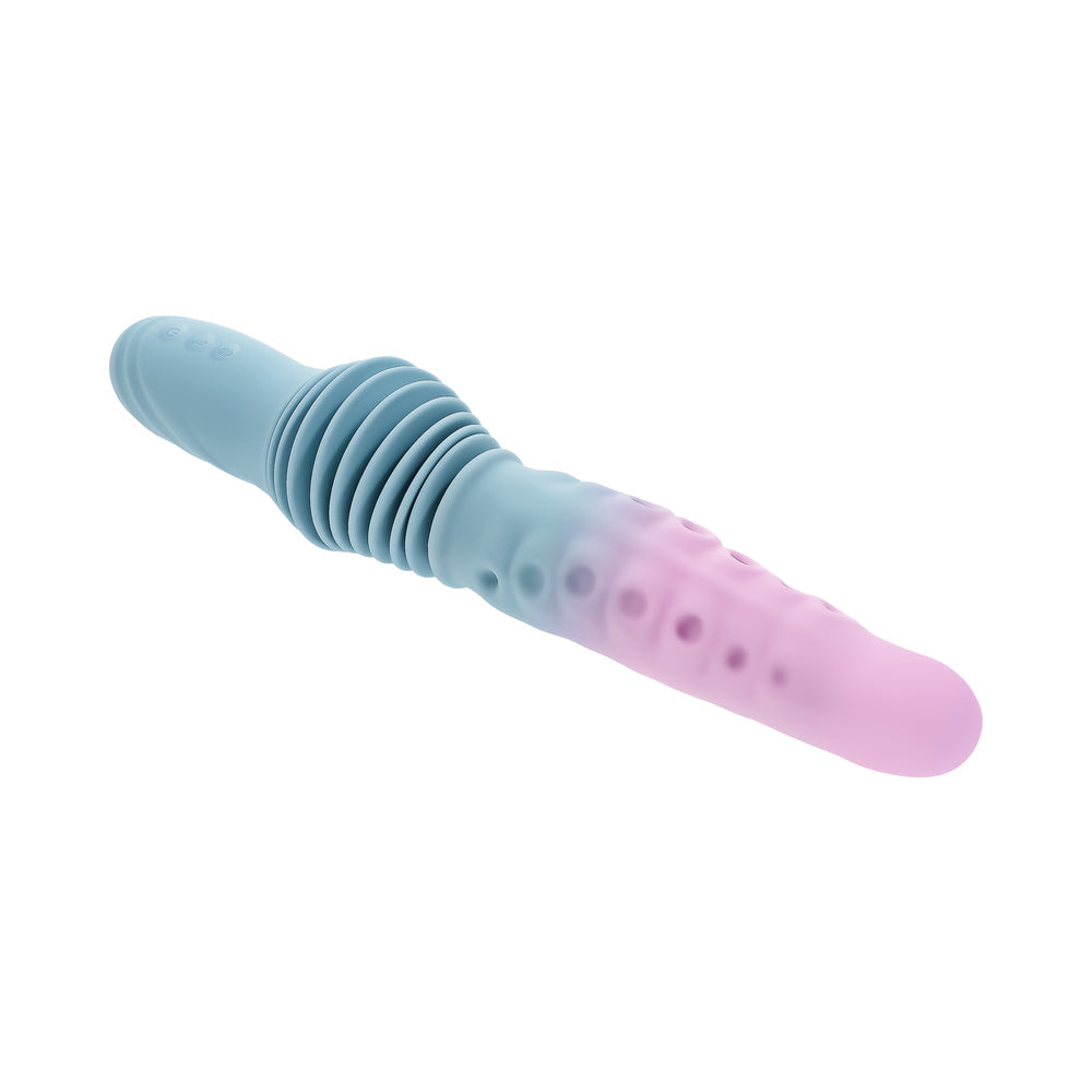 Gender X Tentacle Thruster Vibrator Multicolor in blue and pink with tentacle textures and thrusting action.