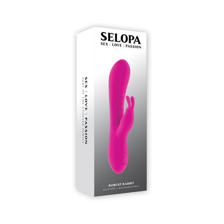 Selopa Robust Rabbit Silicone Vibrator Pink in packaging, showcasing dual-action pleasure toy features.