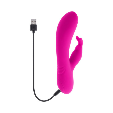 Selopa Robust Rabbit Silicone Vibrator Pink with USB charging cable, designed for dual G-spot and clitoral stimulation.