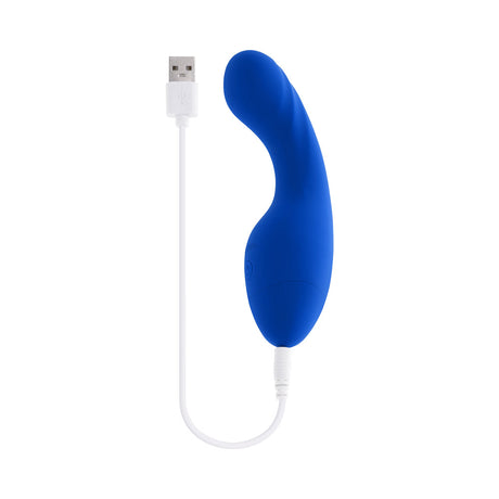 Selopa Siren G Silicone Rechargeable Vibrator Blue charging with USB cable, sleek design for G-spot pleasure.
