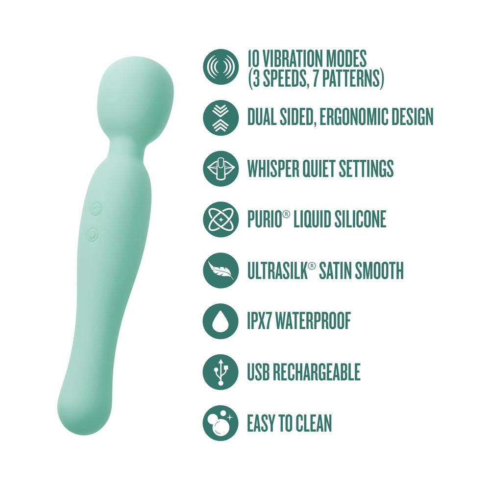 Blush Collection Amelia Massage Wand Seafoam, a dual-sided ergonomic vibrator with 10 vibration modes and waterproof design.