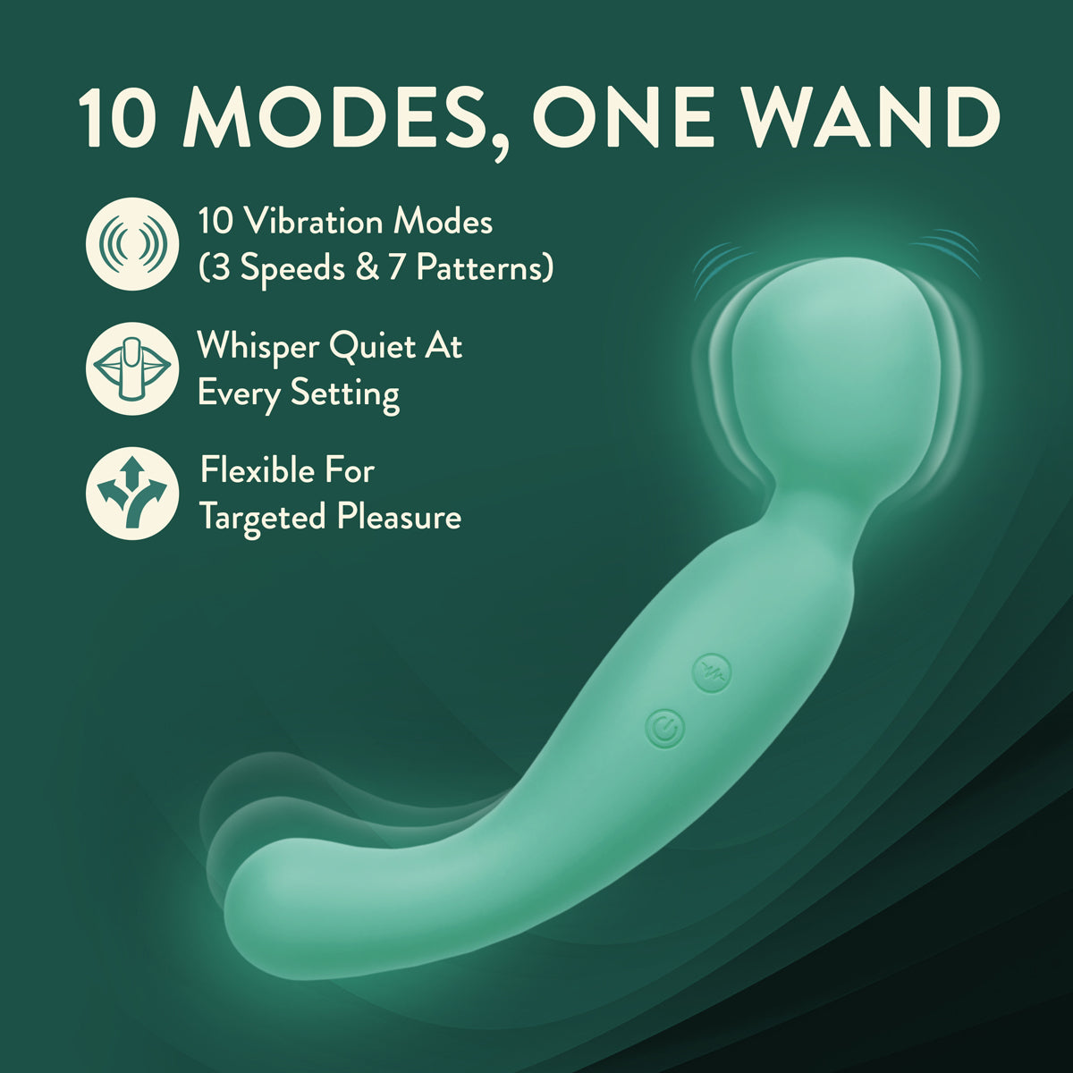 Blush Collection Amelia Massage Wand Seafoam showcasing 10 vibration modes for targeted pleasure.